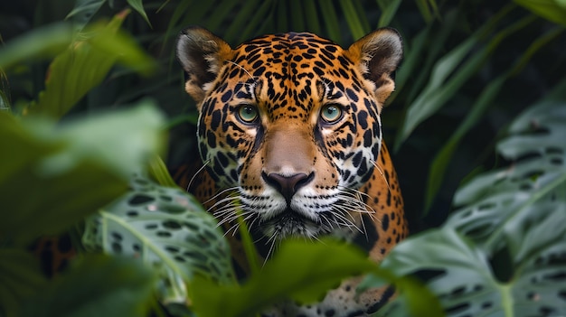 Fotografía de la cabeza de un leopardo en la jungla