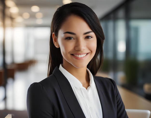 Foto fotografía de la cabeza de una mujer de oficina con cara sonriente