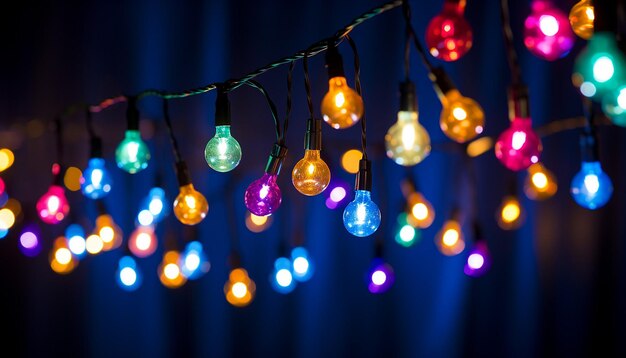 Foto una fotografía de una cadena festiva de coloridas luces de año nuevo