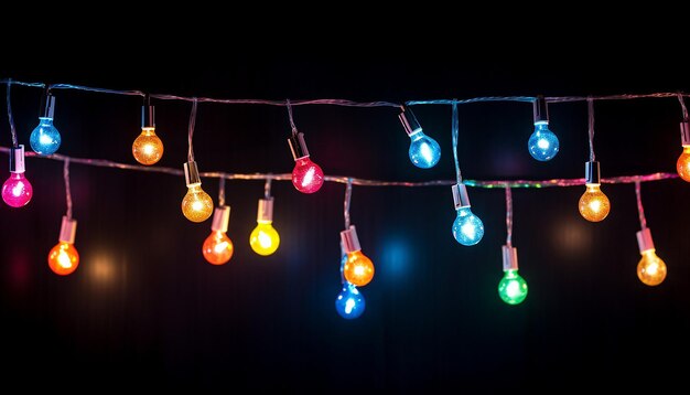 Una fotografía de una cadena festiva de coloridas luces de Año Nuevo