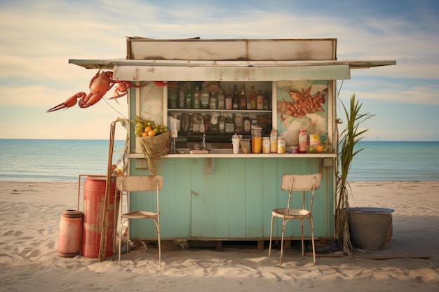Foto fotografía de la cafetería junto a la playa con bebidas y bocadillos
