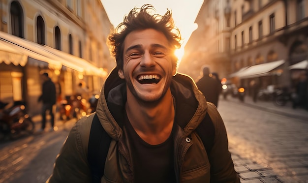 fotografía callejera de un chico guapo de buen humor