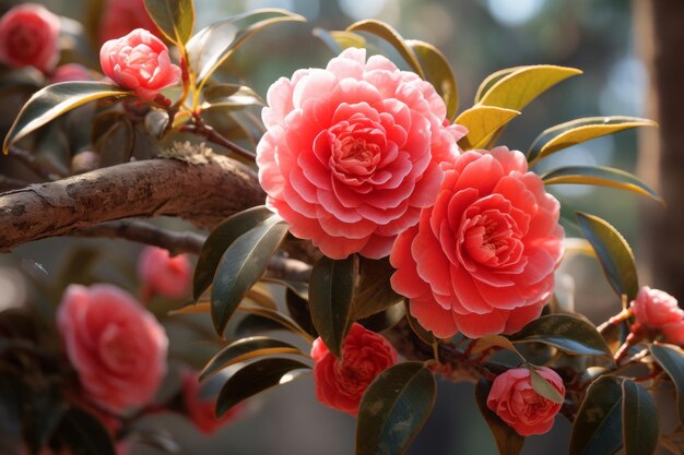 Foto fotografía de camelia ia generativa de luz natural