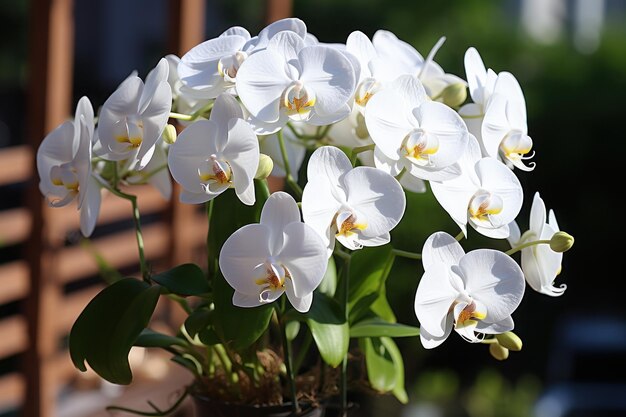 Fotografía de campanillas de orquídeas Phalaenopsis blancas IA generativa