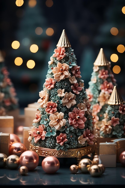 Fotografía caprichosa de decoración de bosques del árbol de Navidad.