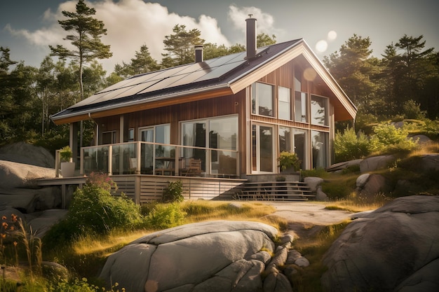 Una fotografía cautivadora de una casa moderna con paneles solares allanando el camino para hogares ecológicos