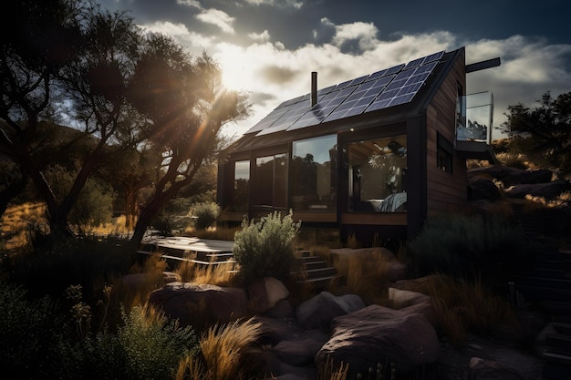 Una fotografía cautivadora de una casa moderna con paneles solares allanando el camino para hogares ecológicos