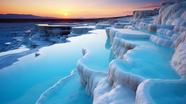 Fotografía cautivadora del desierto de las aguas termales turcas al amanecer