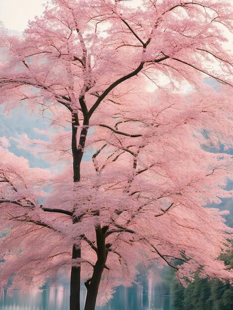 Una fotografía cautivadora que muestra un delicado árbol rosado en plena floración.