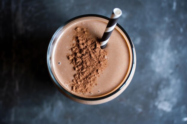 Fotografía cenital de batido de chocolate con una pajita