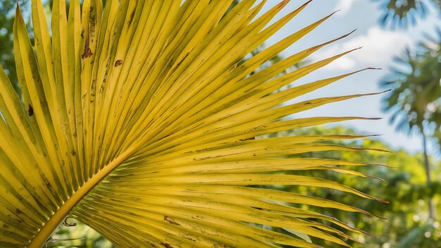 Fotografía de cerca de una hoja de palma de color amarillo-verde