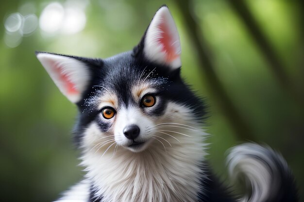 fotografía de cerca de un majestuoso espíritu kitsune de orejas largas mirada intensa de un zorro rojo salvaje