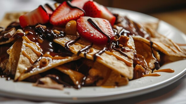 fotografía de cerca de Nachos de postre sobre un fondo blanco