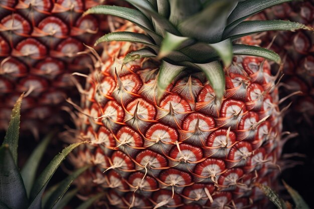 Fotografía de cerca de la piel de la piña con detalles de textura y color