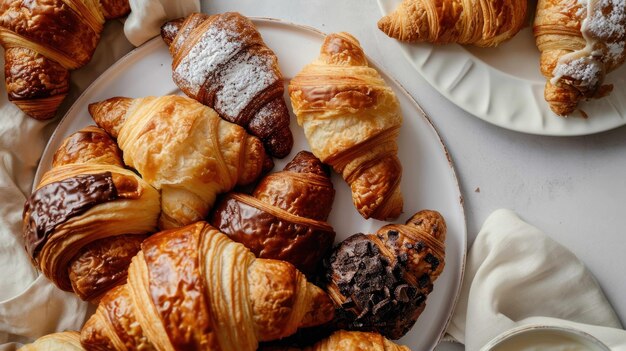 fotografía de cerca de un plato de croissant en una mesa blanca