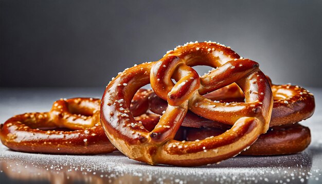 fotografía de cerca de un pretzel suave casero recién horneado en una mesa rústica