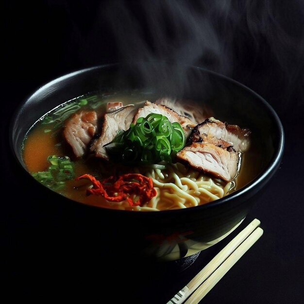 fotografía de cerca de ramen con varios condimentos en él