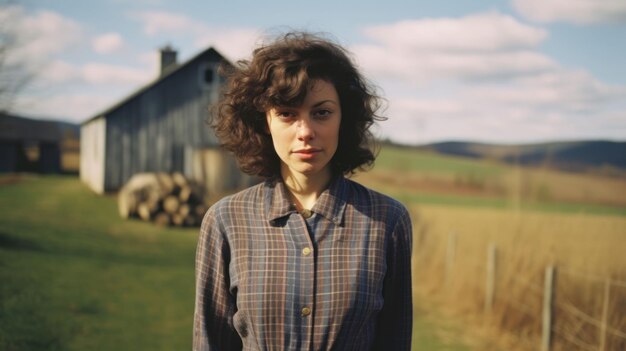 fotografía cinematográfica de una mujer en una granja