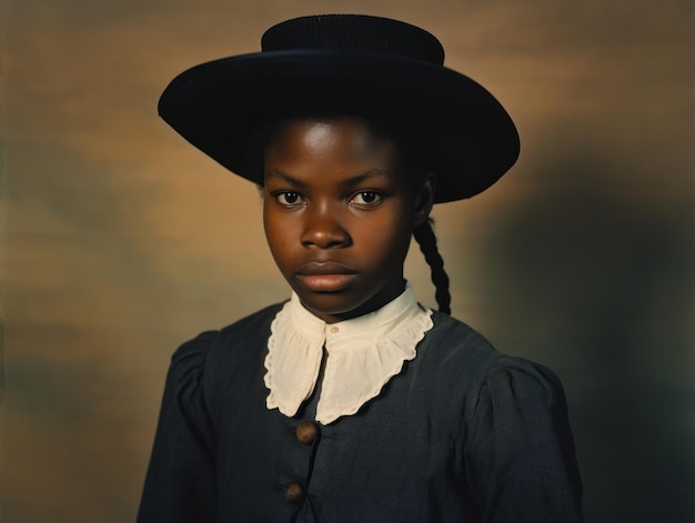Foto fotografía en color antigua de una mujer negra de principios del siglo xx.