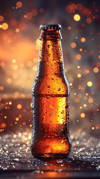 Fotografía comercial de una botella de cerveza que cautiva la explosión de burbujas brillantes