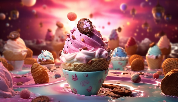 Fotografía comercial creada con IA para el anuncio de un helado delicioso