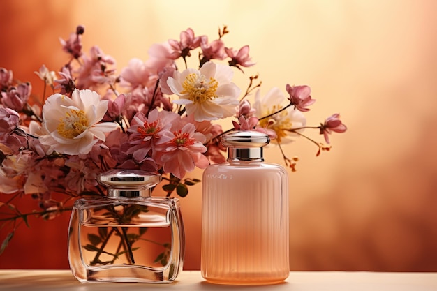 Fotografia comercial de um frasco de perfume em fundo bege