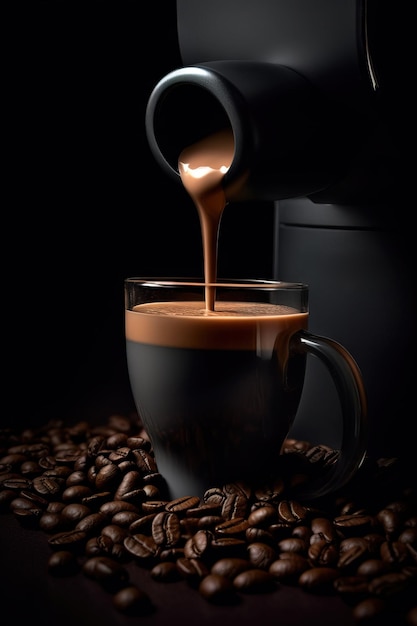 Fotografia comercial grãos de café arábicatiro criativoMáquina de close-up Generative AI