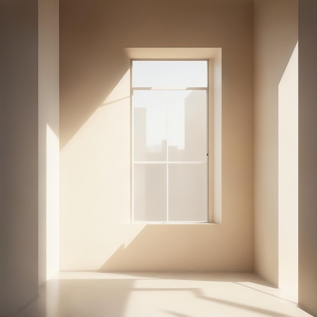 Fotografia comercial mínima espaço vazio fundo bege com iluminação matinal e sombra