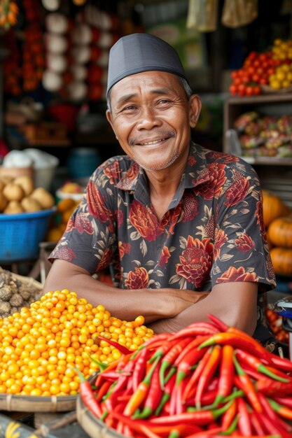 Foto fotografía de un comerciante de mercado tradicional