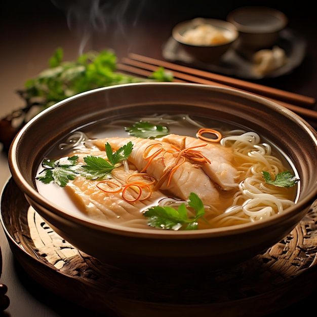 fotografía de comida de caldo de pescado de estilo chino