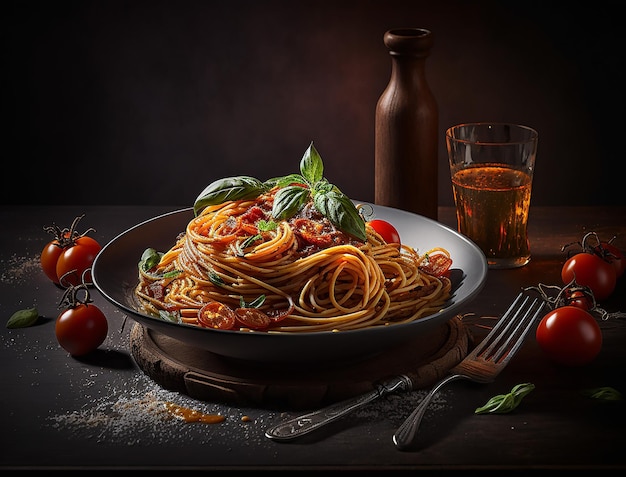 Fotografía de comida de espagueti Deliciosa cocina italiana creada con IA generativa