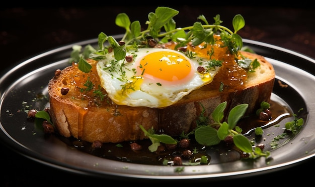 Fotografía de comida ganadora de un premio de una tostada con huevos