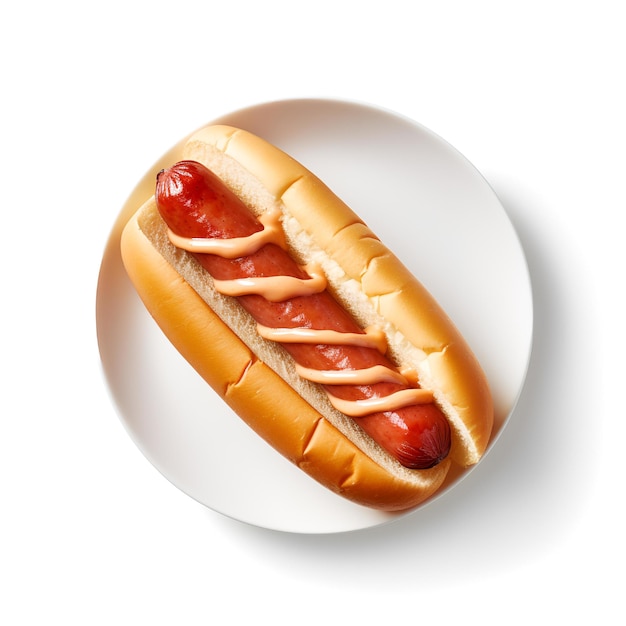 Fotografía de comida de hot dog en placa aislada sobre fondo blanco