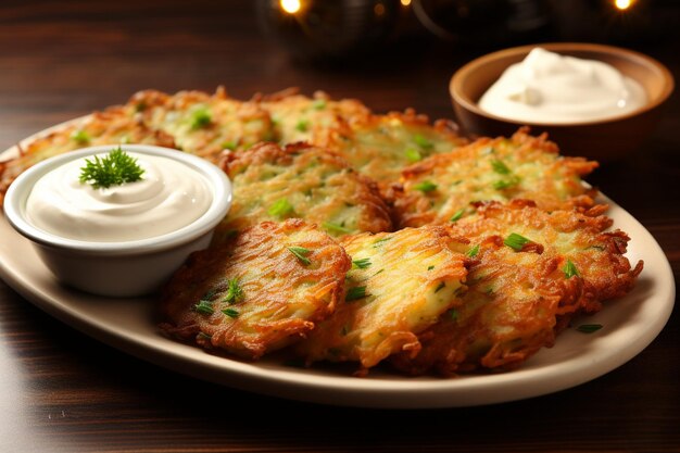 Foto fotografía de la comida judía de la laguna de latke