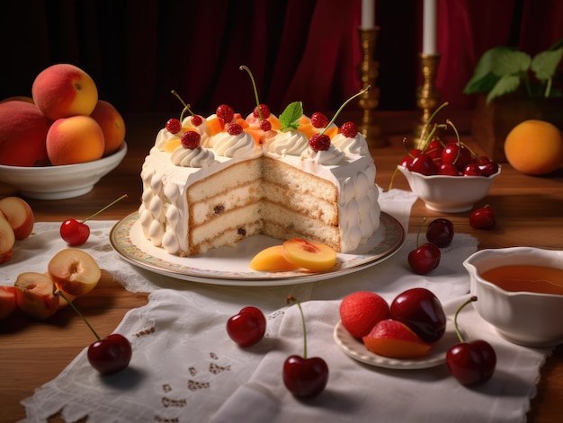 Fotografía de comida pastel de crema entera doble generación ai