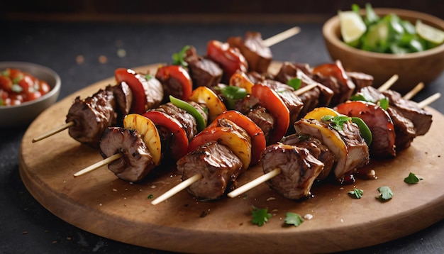 Fotografía de comida de Succulento Shish Kebab repleto de sabores y aromas generados por IA