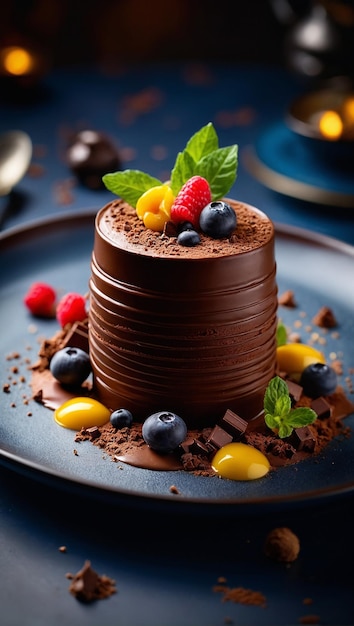 una fotografía de comida ultra-realista de un postre de chocolate perfecto