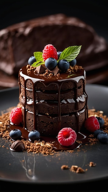 una fotografía de comida ultra-realista de un postre de chocolate perfecto