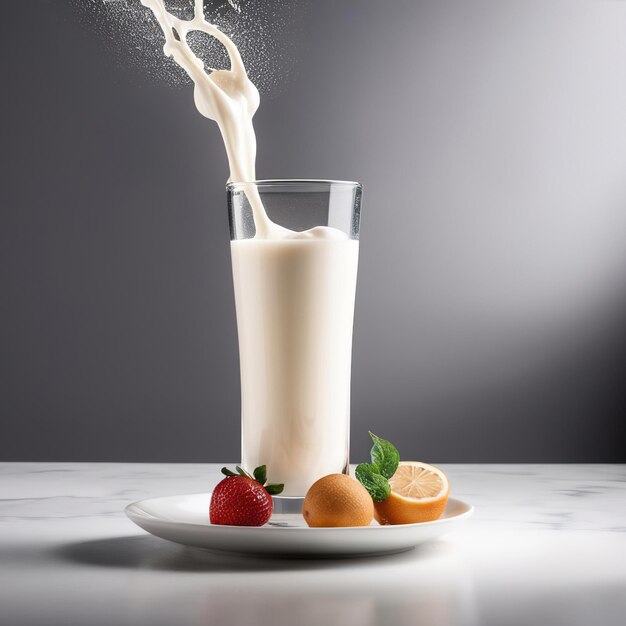 Fotografía de comida volando con leche