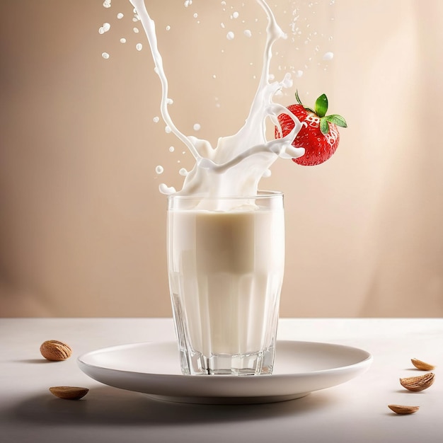 Fotografía de comida volando con leche