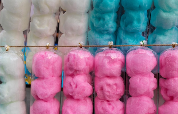 Fotografía completa de algodón caramelo para la venta en el mercado