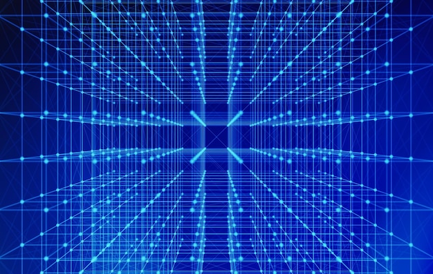 Fotografía completa de las conexiones abstractas azules iluminadas