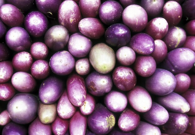 Foto fotografia completa de berinjelas para venda no mercado