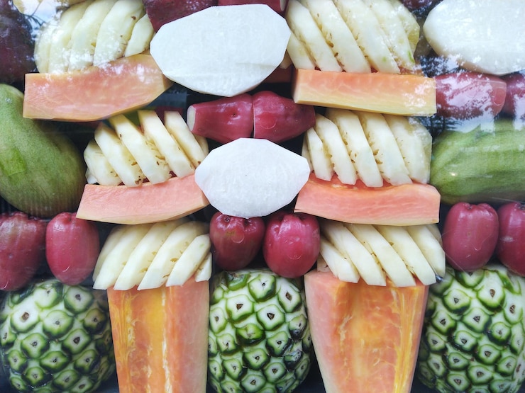 Foto fotografia completa de frutas picadas