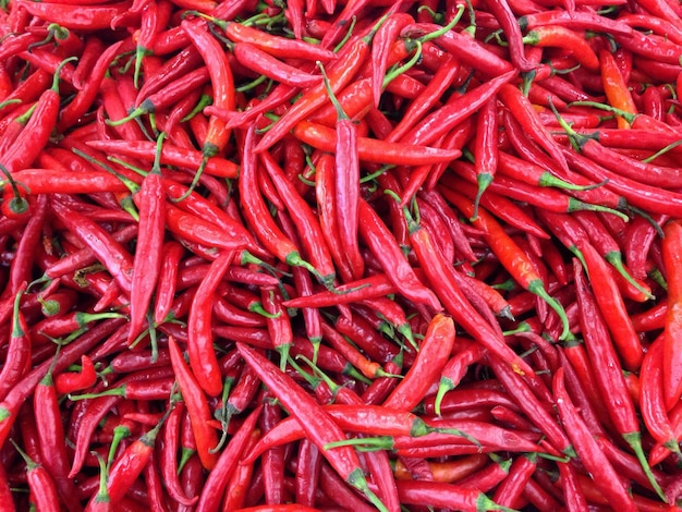 Fotografia completa de pimentas vermelhas para venda na barraca do mercado