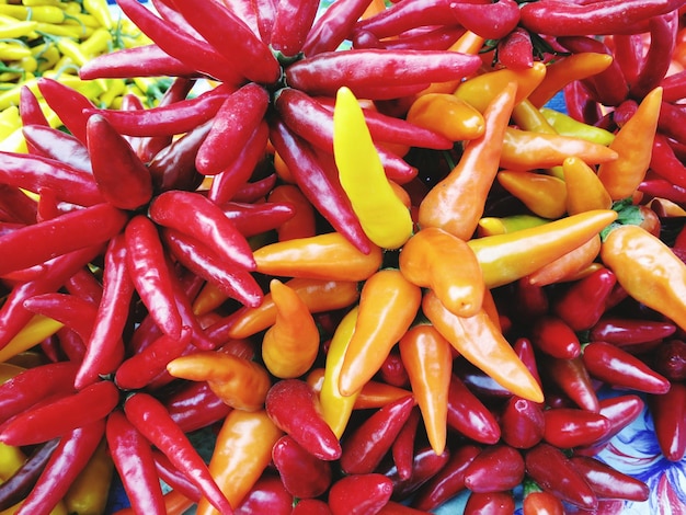 Foto fotografia completa de pimentas vermelhas para venda no mercado