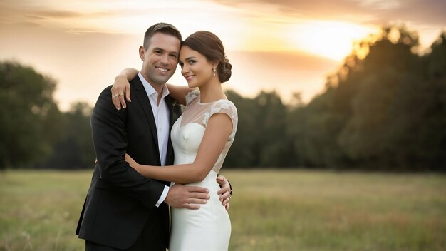 Foto fotografia completa de um casal posando juntos