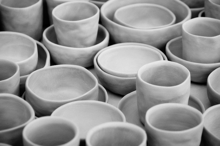 Foto fotografía completa de los envases de cerámica