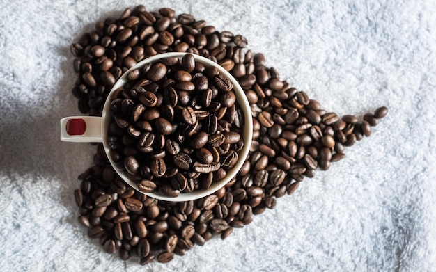 Fotografía completa de granos de café en una taza medidora