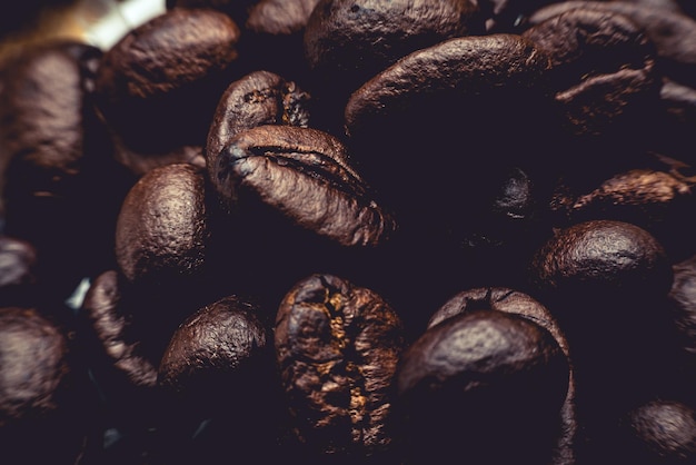 Foto fotografía completa de los granos de café tostados